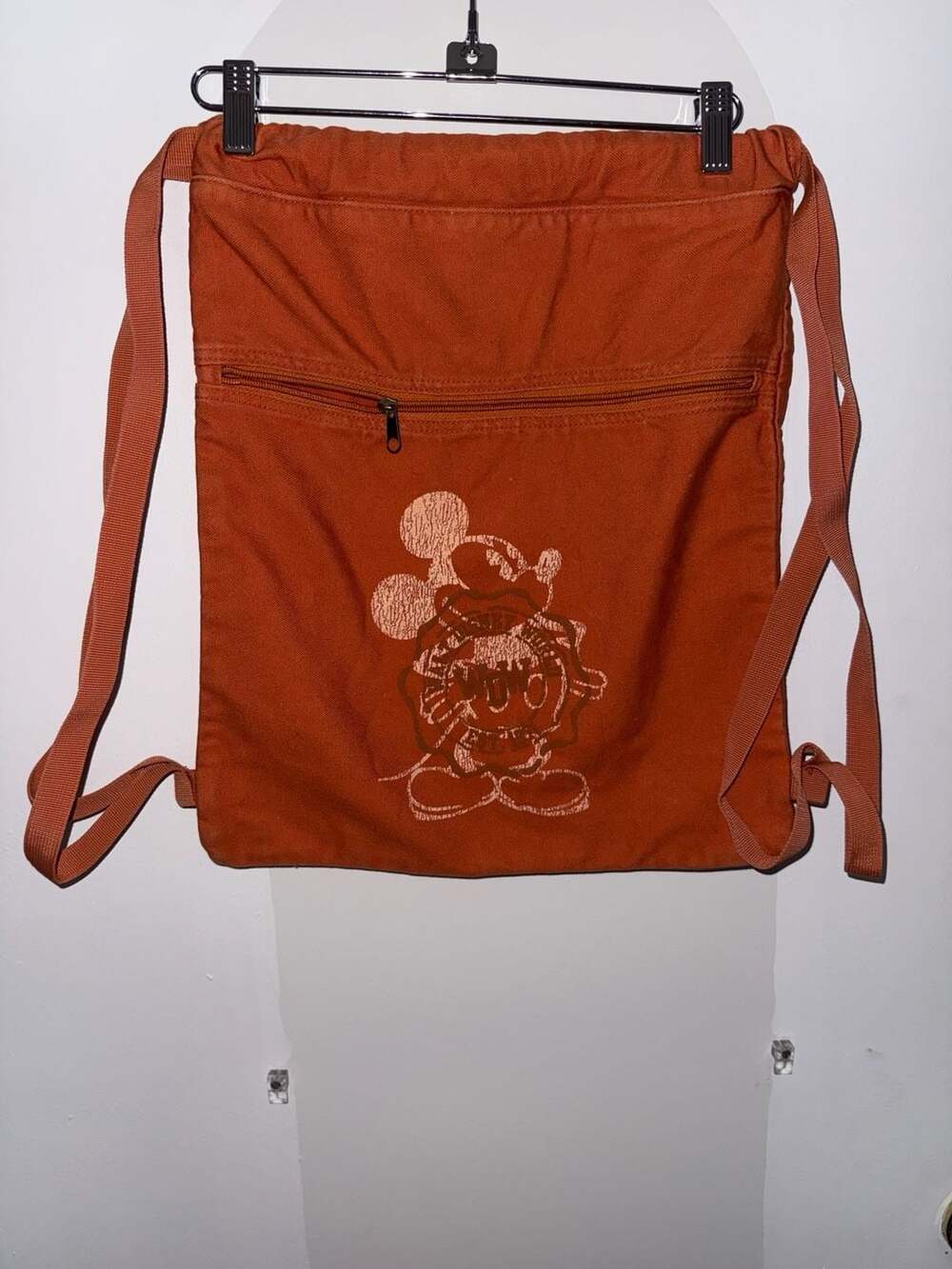 Walt Disney World Orange Canvas Drawstring Backpack Mickey Mouse